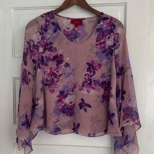 Jennifer Lopez Floral V-Neck Chiffon Top - Small